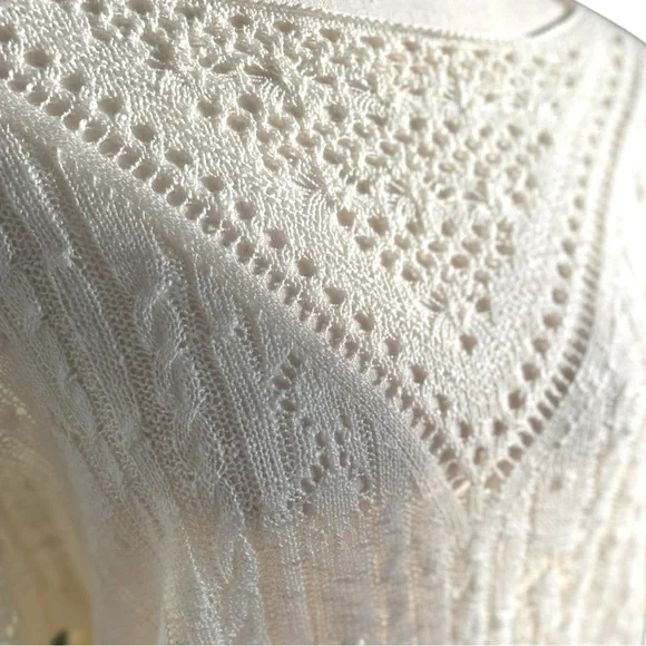 Cream Soft Sheer Cable Knit Sweater - Picture 11 of 14